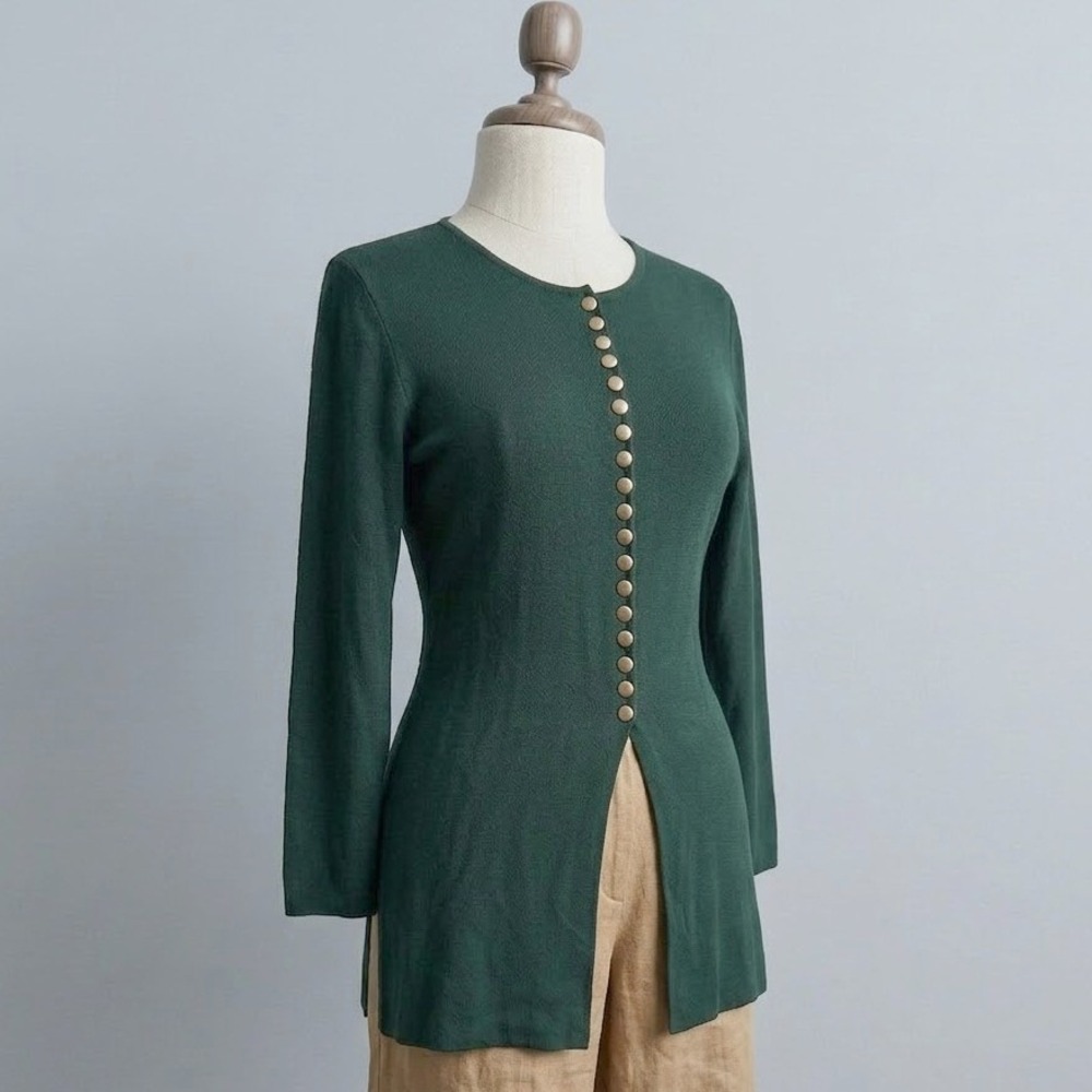 Vintage Chikankari Green Indo-Western Kurti Tunic | Split Front Longline Blouse